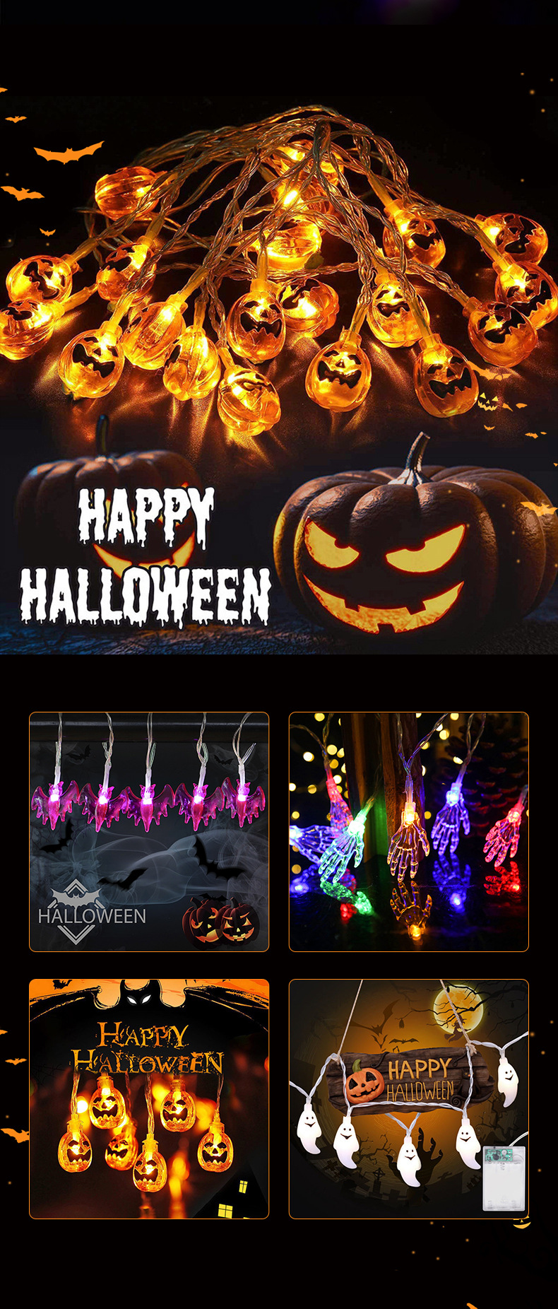 Cross-border new Halloween light string led solar pumpkin string light, skull head atmosphere decoration battery color light string pic 34