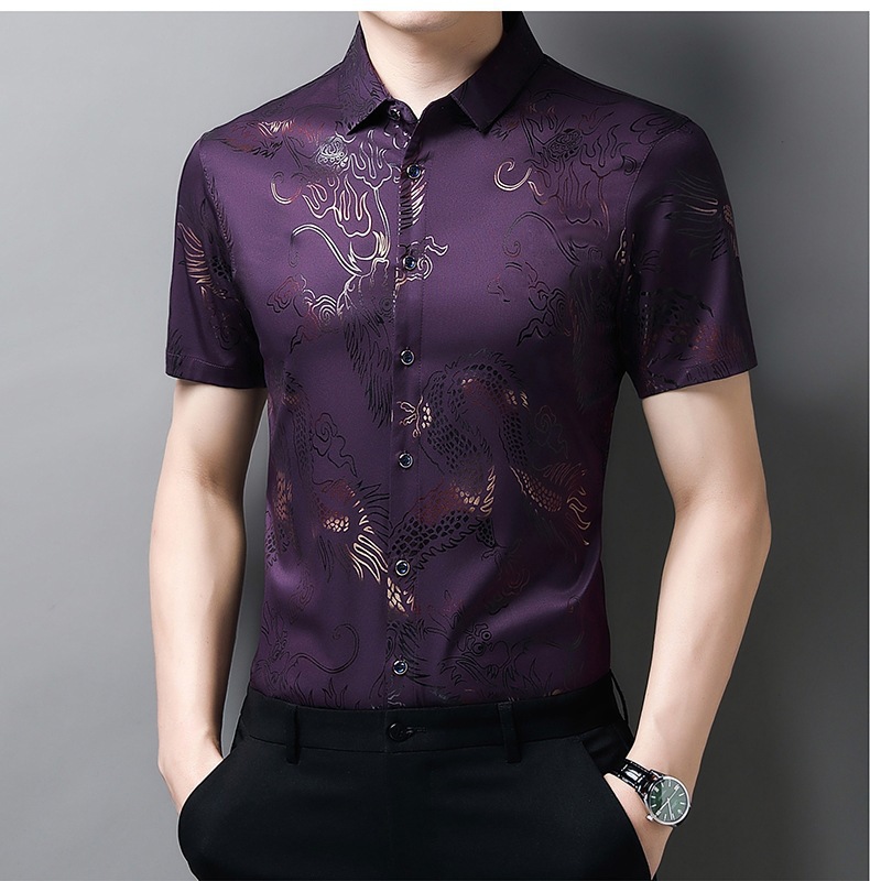 2024 verano de los hombres dragon print shirt fino estilo transpirable moda casual hielo seda fresca manga corta una pieza de reemplazo de cabello pic 17