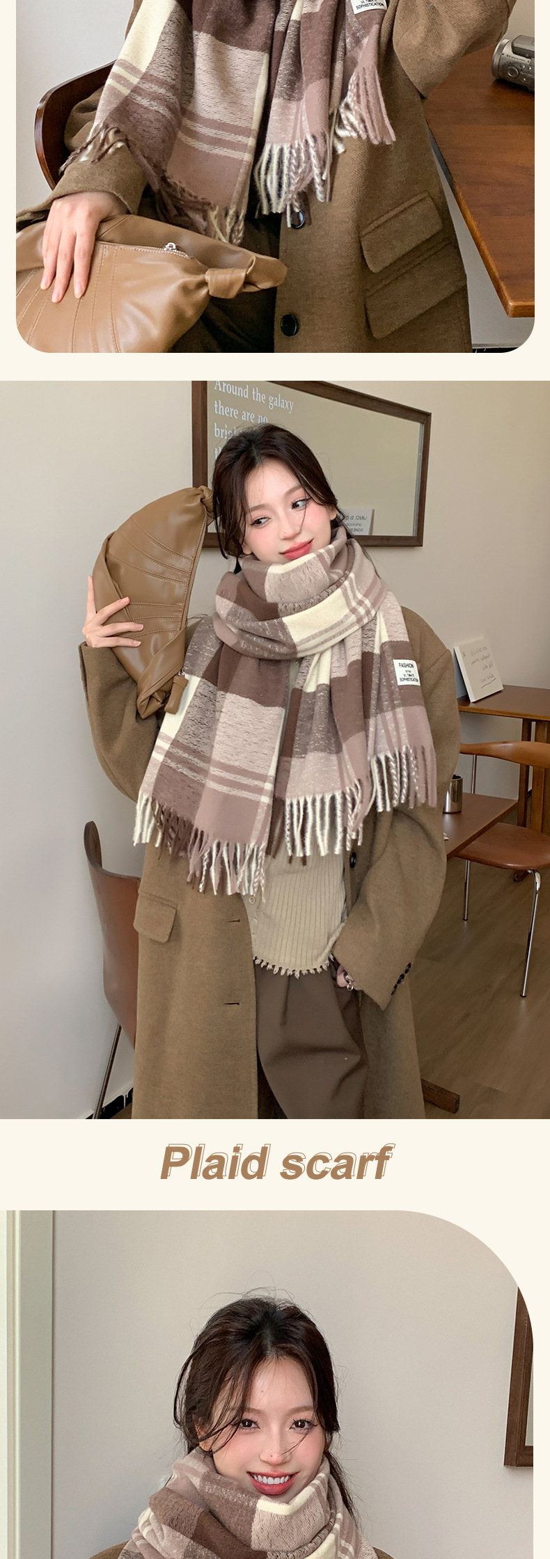 Wholesale of new autumn/Winter 2024 faux cashmere scarves for women, thick and warm outerwear with shawls, and simple student checkered scarves pic 12