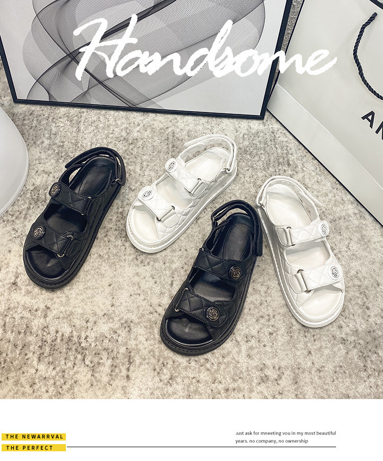 小香风凉鞋女2024新款仙女风真皮魔术贴夏新款百搭平底女鞋ins潮~详情1