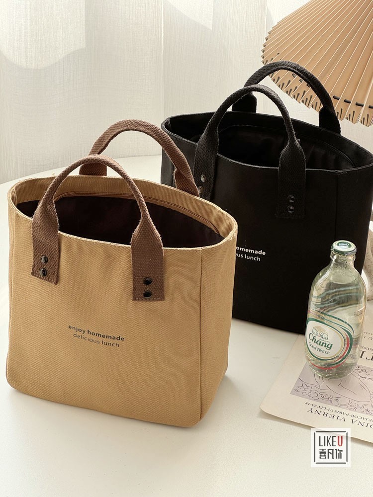 帆布纯色手提袋日式便当妈咪上班族外出带饭简约撞色时尚拎包饭盒详情10