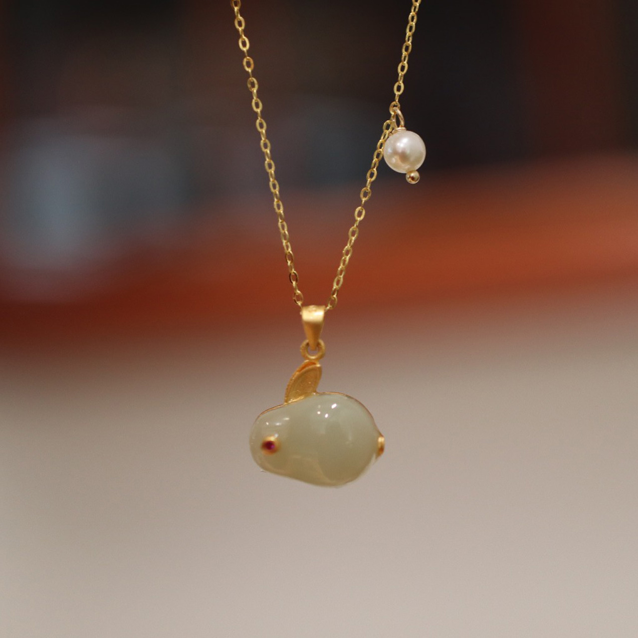 925 silver gold-plated and inlaid with Hetian jade rabbit necklace, a new and niche design for women, a collarbone chain necklace for the zodiac year pic 13