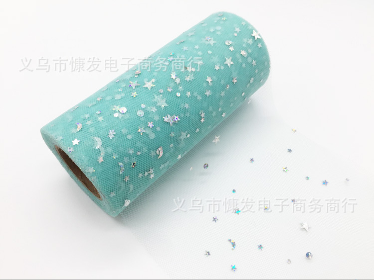 6-inch 25 yards starry sky star tulle medium-hard American mesh tulle roll star and moon tulle table skirt, wedding mesh puffy skirt fabric pic 12