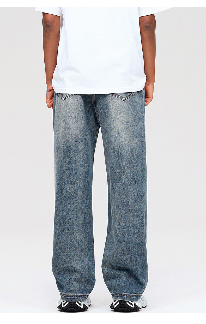 LK男装|美式做旧直筒牛仔裤男女潮牌百搭休闲阔腿拖地长裤子1012详情10