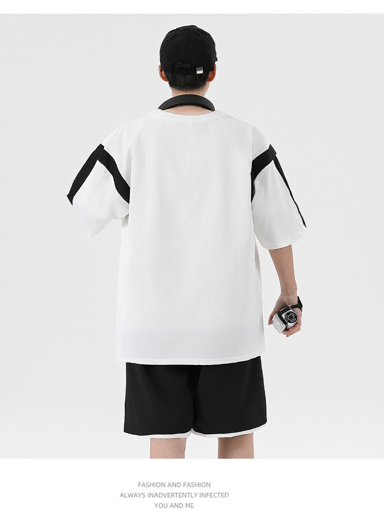 夏季薄款宽松短袖T恤套装批发青少年男初高中生潮流帅气两件套详情18