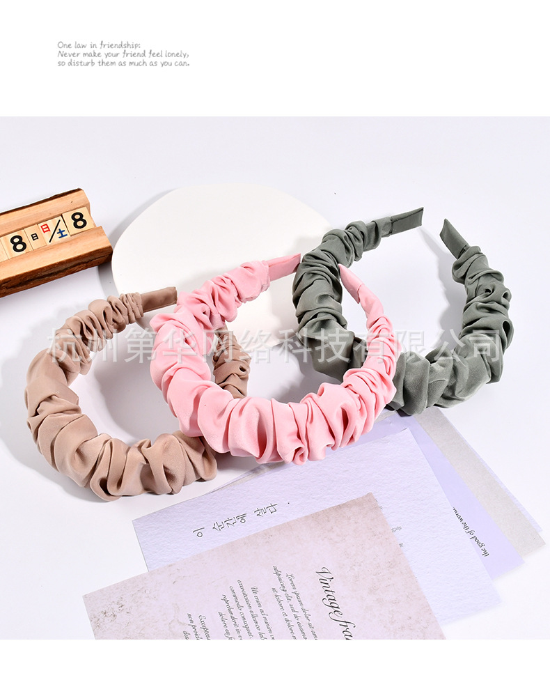 2022 nuevo corea dongdaemun hoop de pelo vintage ins color sólido plisado hoop de cabeza para lavar la cara tarjeta de pelo headwear wholesale pic 4