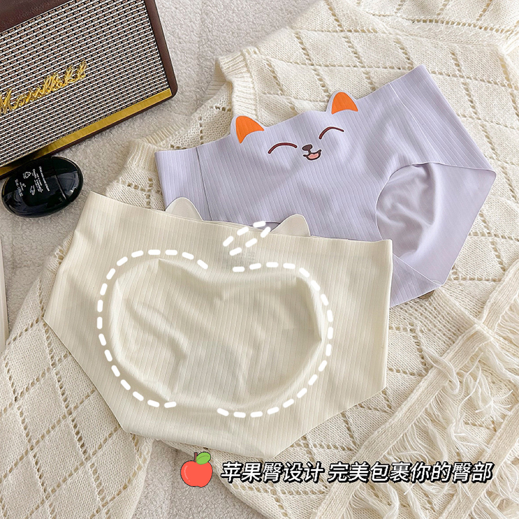 无痕内裤少女可爱猫咪中腰抗菌苹果臀舒适卡通日系女士三角裤新款详情2