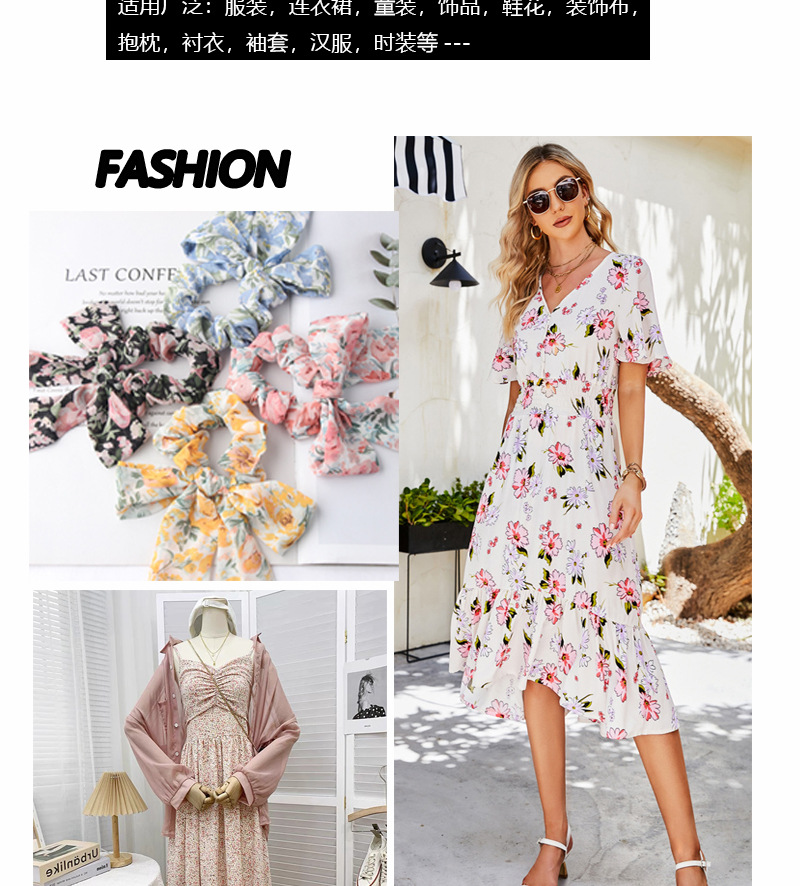 Black printed fabric, fashionable floral print dress, Hanfu, bubble pattern fabric, polyester Austrian stripe chiffon, half-life skirt fabric pic 7