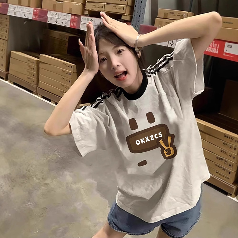 纯棉条纹设计感短袖t恤女夏季新款宽松美式复古港味chic小众上衣详情7