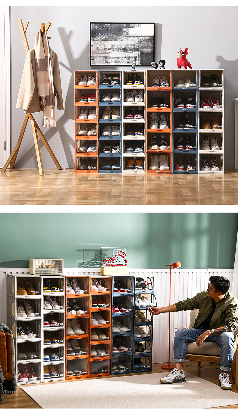 Transparent plastic shoe box, pull-out drawer type aj shoe storage box, anti-oxidation ball shoe cabinet, stackable shoe rack for organization pic 16