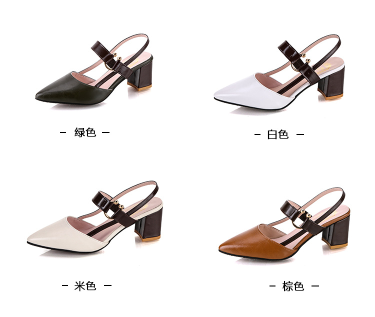 凉鞋女夏2023新款搭韩版包头尖头一字扣带罗马鞋浅口粗跟高跟鞋详情7