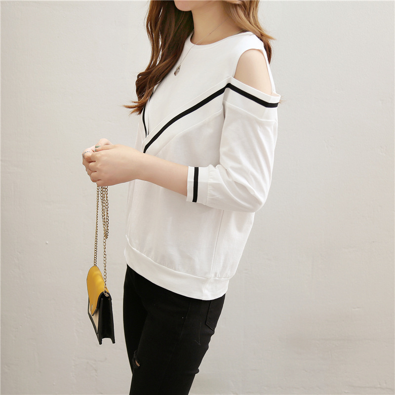 Spring and Autumn new versatile T-shirt for women, 7-inch sleeved off-the-shoulder long-sleeved sexy half-sleeved top pic 9