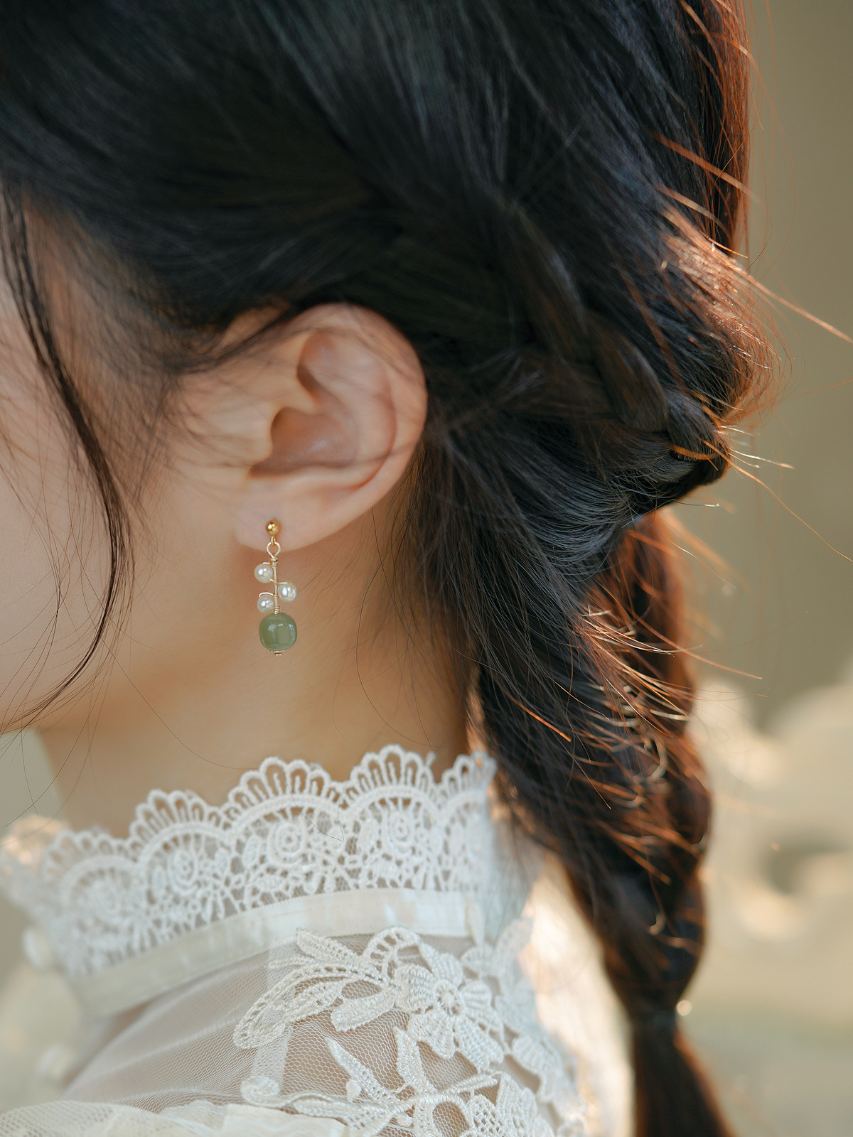 天然和田玉珍珠14K金耳环耳夹小众设计感ins网红秋冬耳饰女详情18