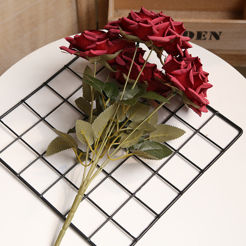7头高档涂层把束玫瑰多色可选家居外贸婚庆装饰仿真花假花装饰品详情18