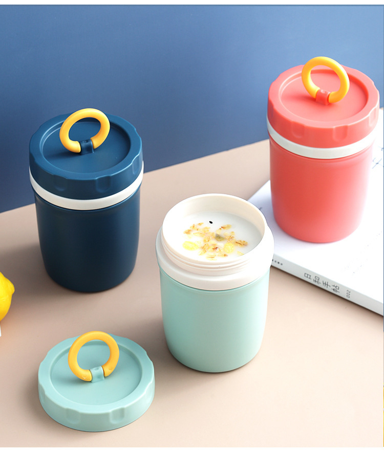 创意INS提环塑料双层水杯 可微波汤杯燕麦杯上班族便携早餐牛奶杯详情13