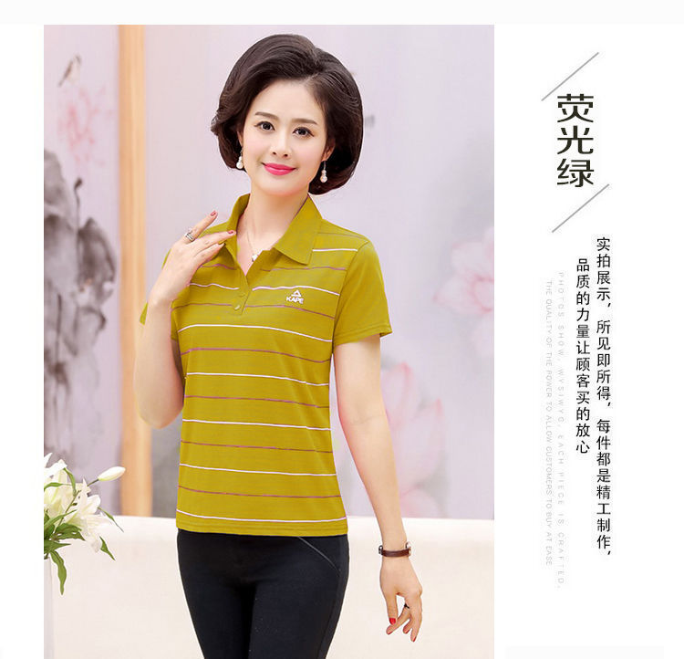 夏装新款中年女士短袖T恤衫妈妈装翻领棉T恤衫中老年休闲团队服装详情20