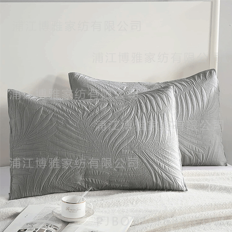 Leaf-shaped hotel universal bed cover jacquard three-piece set, polyester pure white ultrasonic high count and high density bedding pic 17