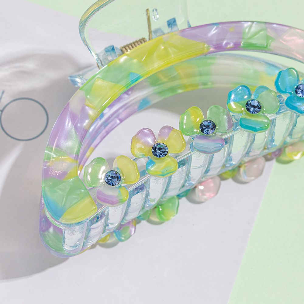 9cm medium-sized clipper flower hair clipper, three-leaf flower headwear, a new trendy diamond-encrusted hair clipper, iridesy acrylic clip pic 22