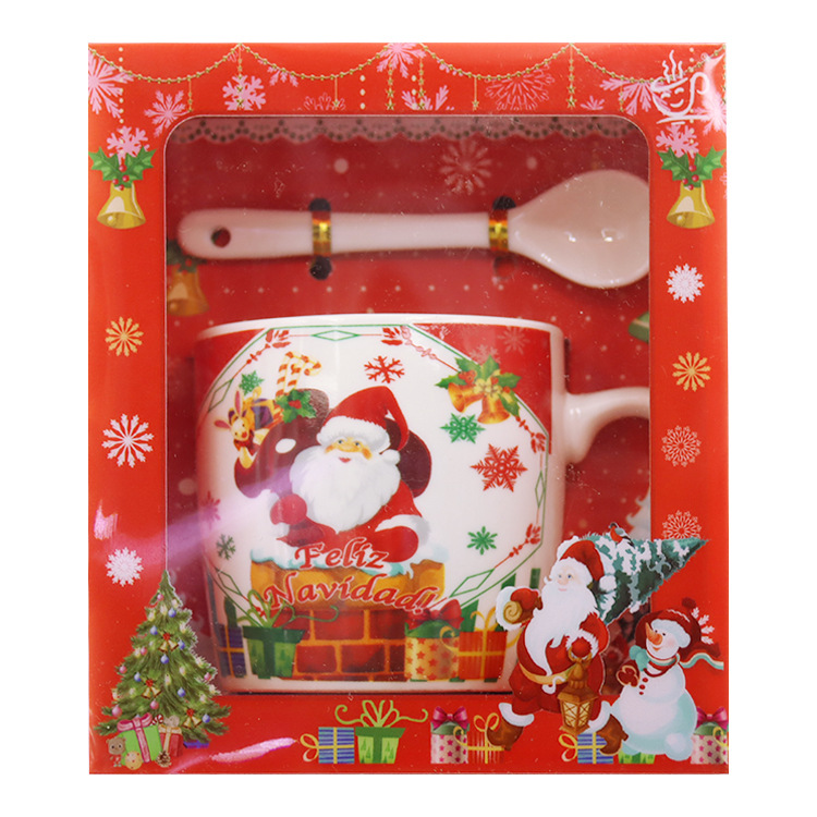 Spanish Christmas ceramic cup gift box packaging mug, coffee cup, water cup, milk cup with spoon, guest logo pic 5