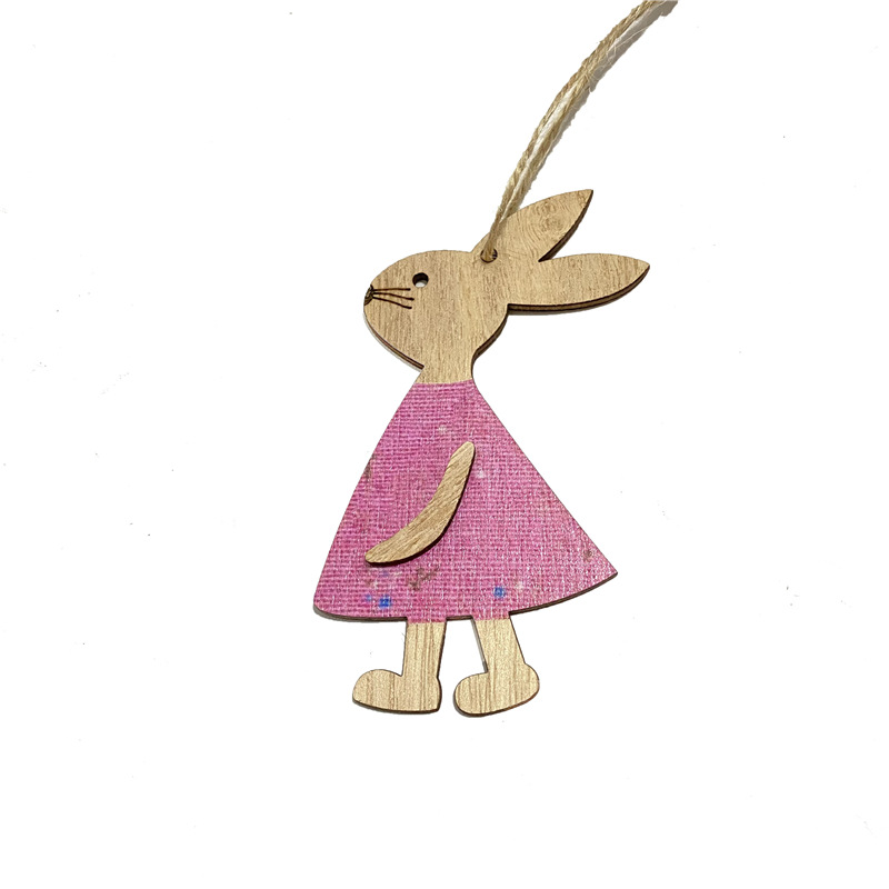 新款复活节装饰工艺品木质复活节兔子挂件 ins风家居装饰品挂件详情2
