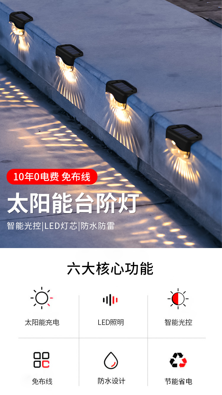 Cross-border outdoor courtyard staircase wall lamps, LED guiding step lights, transparent covers, waterproof lighting, solar step lights pic 1