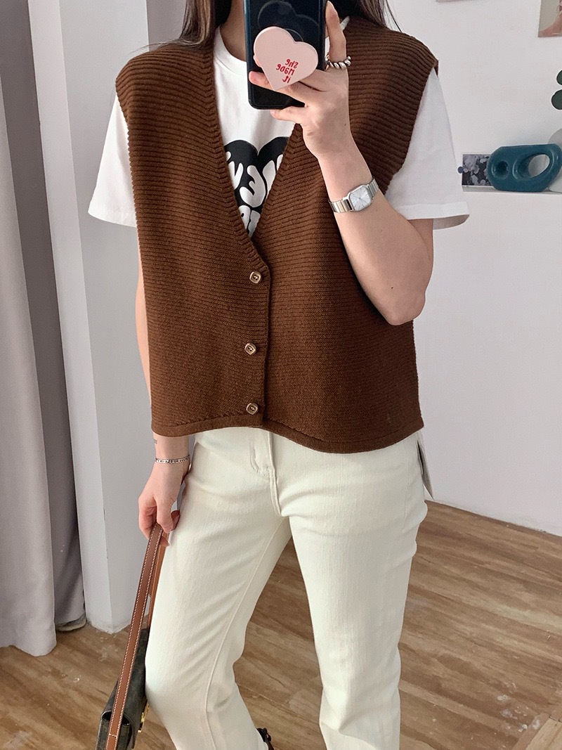 Korean Spring new style: Simple solid color, loose, striped V-neck knitted small vest cardigan for women 2727 pic 18