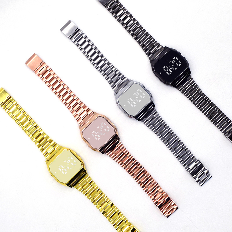 Factory direct sales of F91 metal steel band LED watch, square foreign trade fashionable electronic watch, touch watch for students, men and women pic 5