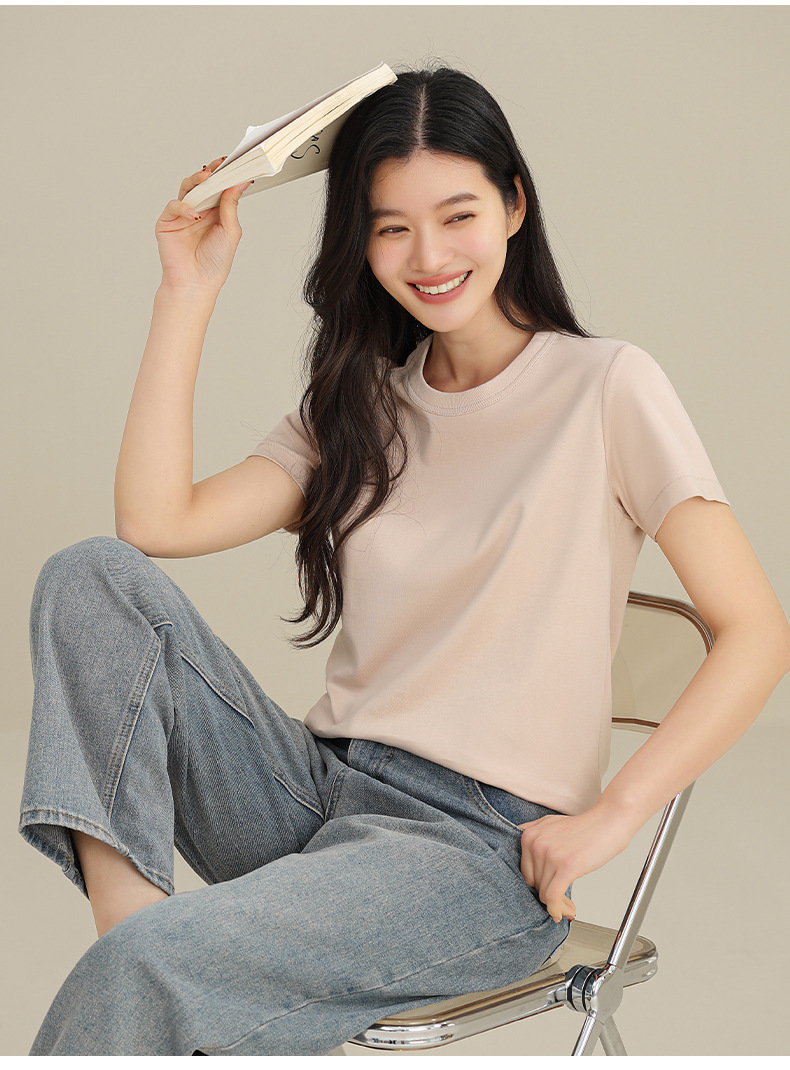 凉感T纯棉短袖T恤女宽松纯色基础内搭打底夏新款圆领白色女装详情35
