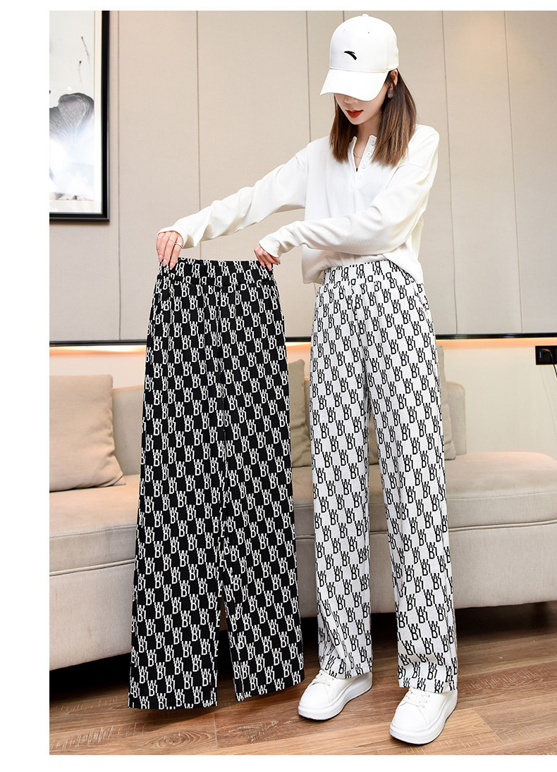 Wide-leg pants for women in 2021, high-waisted and slimming casual pants, spring and autumn Korean style letter loose straight-leg pants, long pants trend pic 17