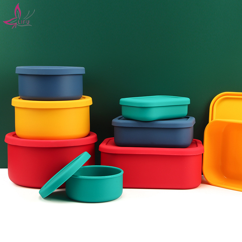 Microwave-safe, foldable silicone insulated lunch box, sealed to prevent cross-contamination of flavors, food-grade round silicone lunch box pic 2