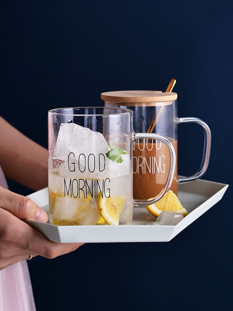 Blanco y negro letras buena mañana taza de desayuno vaso de vidrio monocapa de alto borosilicato con un puñetazo taza de jugo de leche pic 10