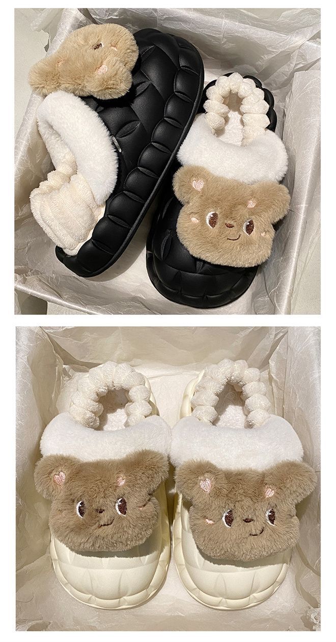 可爱毛绒熊可拆卸棉拖女冬季外穿室内EVA厚底防水踩屎感保暖棉鞋详情14
