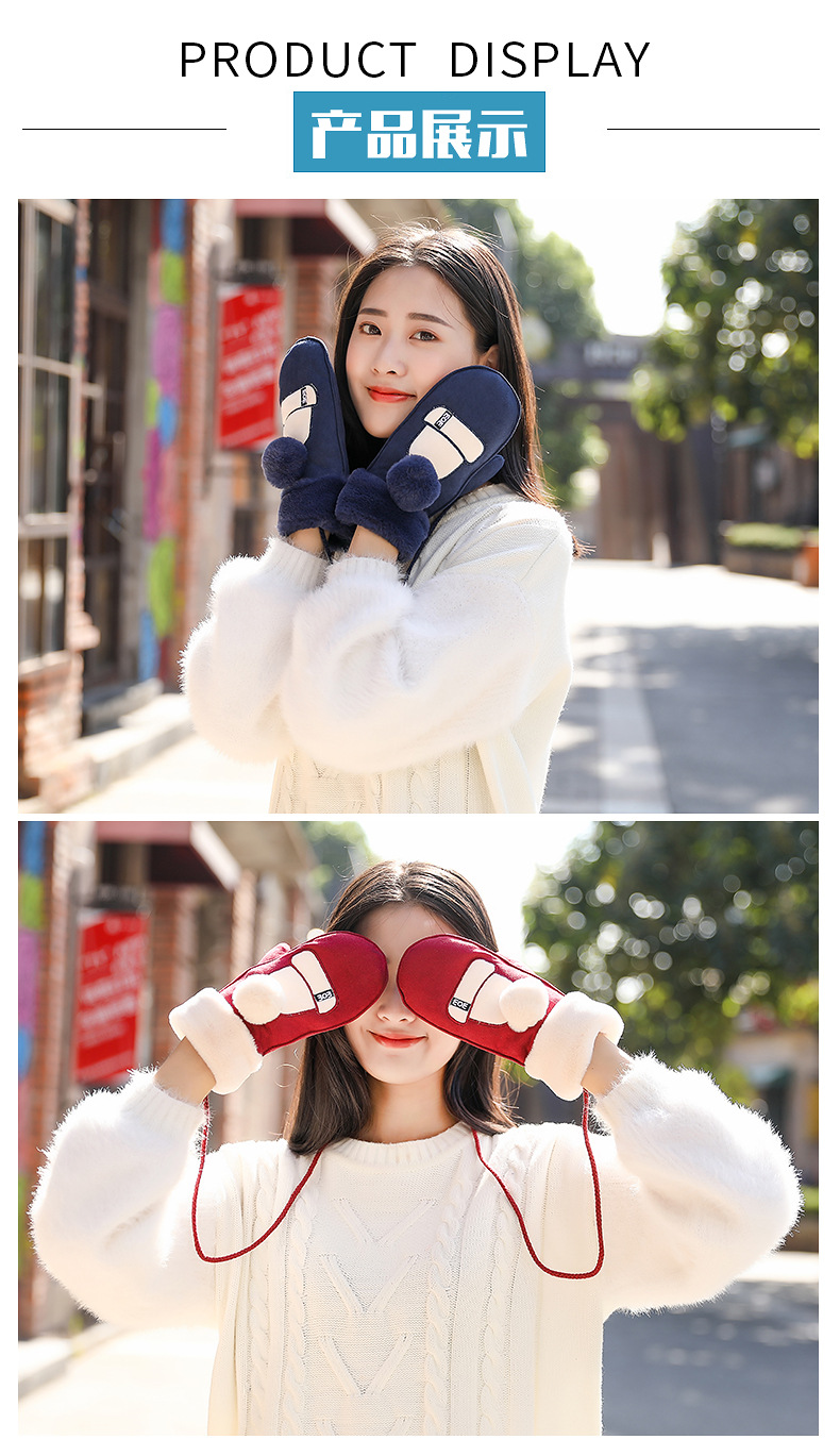 Wholesale of 2020 new Korean-style fashionable plush cartoon suede gloves and winter pom-pom mitten gloves for women pic 8