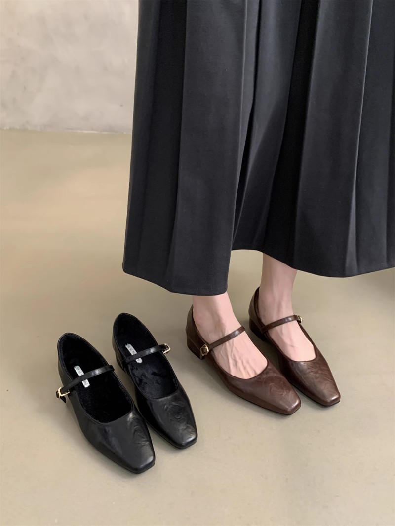 复古气质女士浅口单鞋女2024新款冬季加绒法式晚晚风粗跟玛丽珍鞋详情11