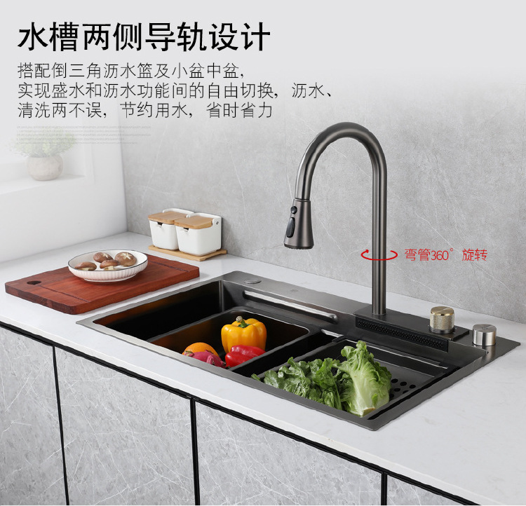 Attractive Moen Kitchen Sink, Raindrop Waterfall Stainless Steel Pull-out Faucet Sink Set, Large single Sink Sink under the counter X7 model, Essential for kitchen countertop 20002 pic 5