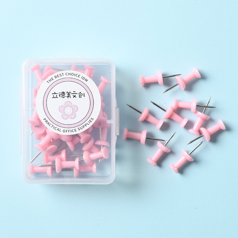 Cross-border supply of macaron color box-packed I-shaped nails, fresh and creative plastic thumbtacks in various sizes, office supplies pic 14