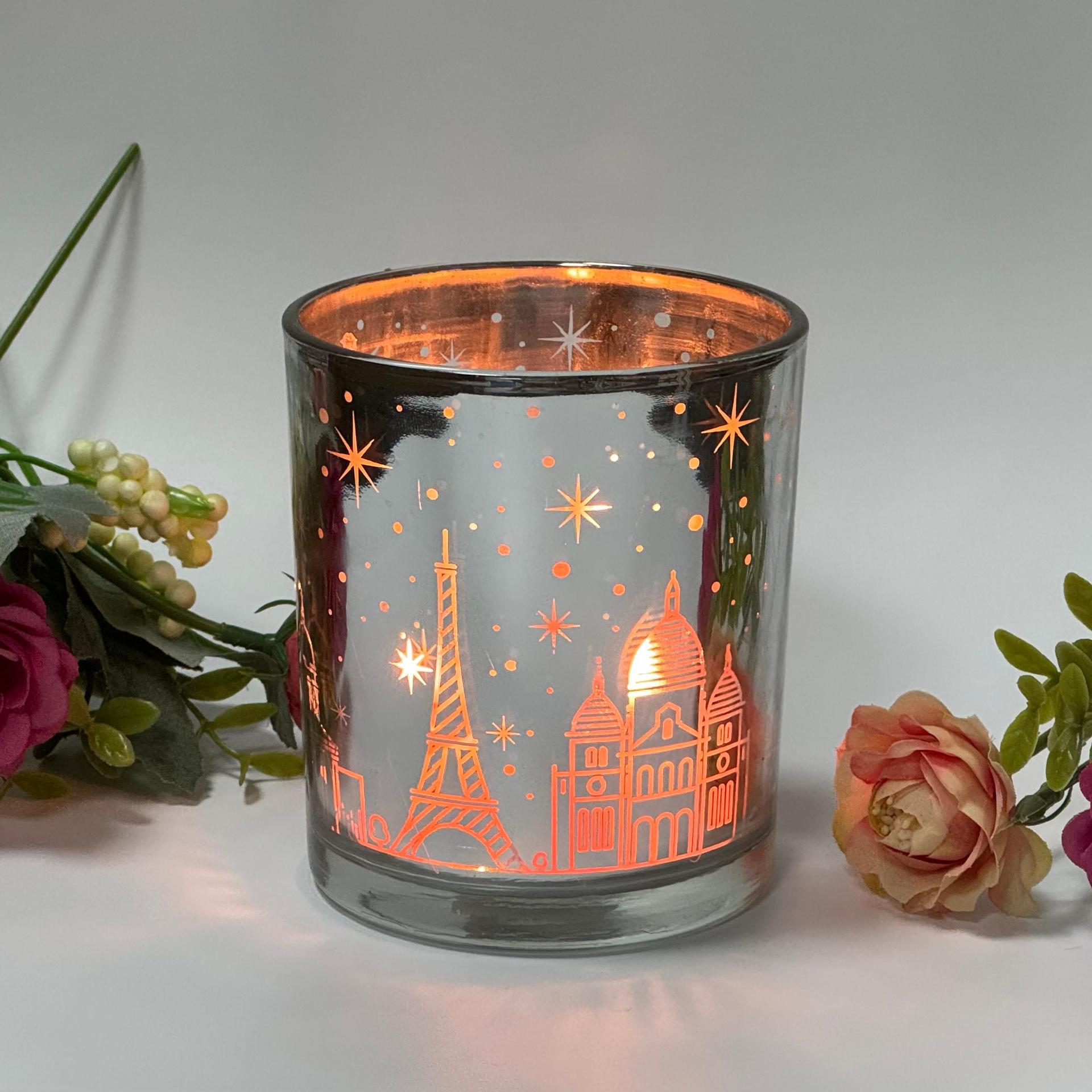 城市星空街景蜡烛玻璃杯烛台空杯电镀激光镂空LED光感香薰蜡烛杯详情11