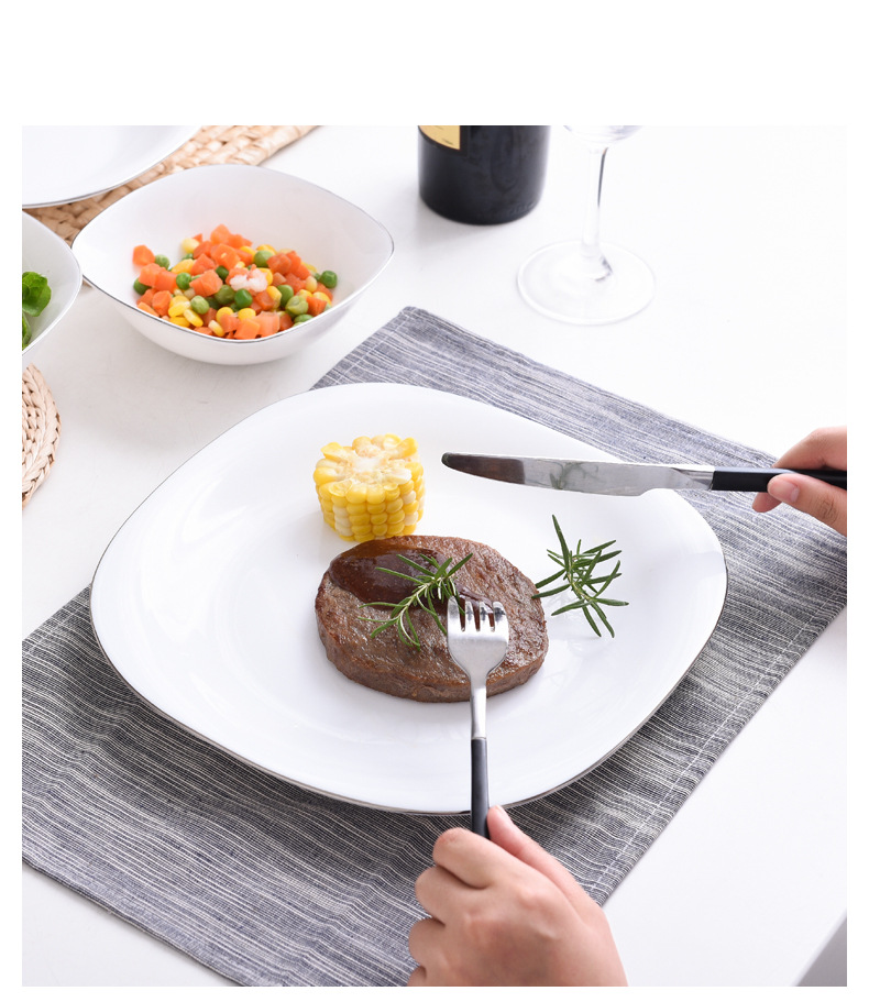 Opal Glassware, white edged-edged square bowls and plates, white jade porcelain bowls, soup bowls, noodle bowls, salad bowls pic 12