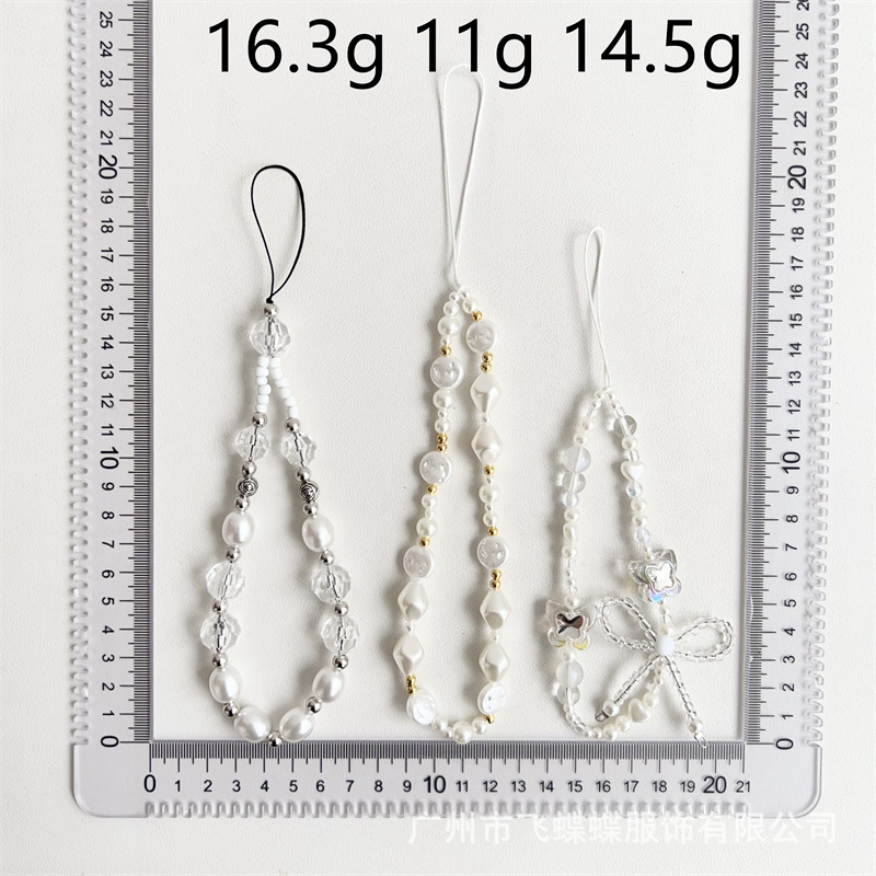 新款仙女风手机挂绳亚克力珍珠串珠蝴蝶结配饰甜美短款链防丢防摔详情9