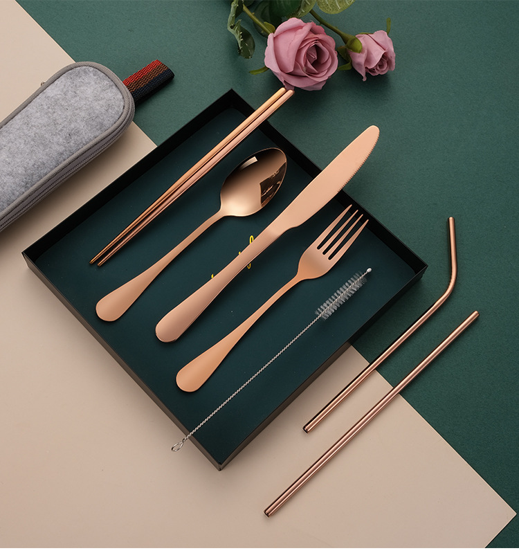 跨境亚马逊不锈钢餐具套装 便携式创意西餐具刀叉勺吸管组合礼品详情15