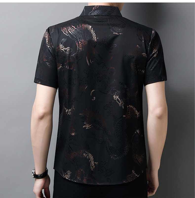 2024 verano de los hombres dragon print shirt fino estilo transpirable moda casual hielo seda fresca manga corta una pieza de reemplazo de cabello pic 24
