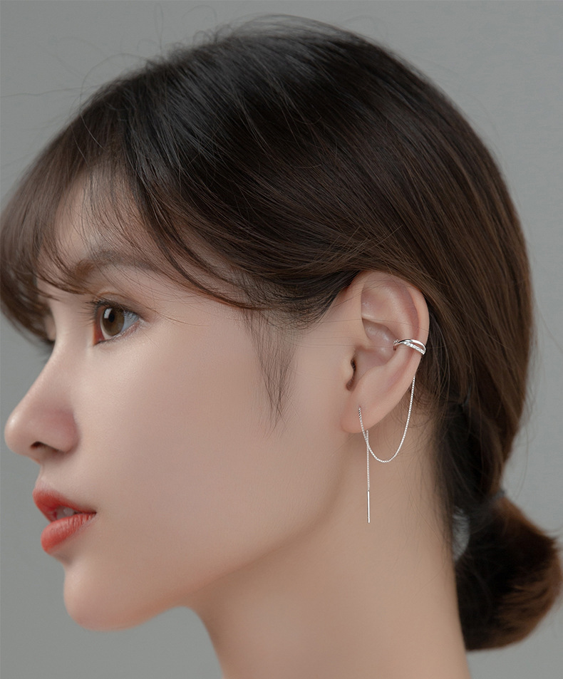 严选锆石交叉耳夹2024流苏耳线款的耳环纯银高级感轻奢小众耳饰品详情1