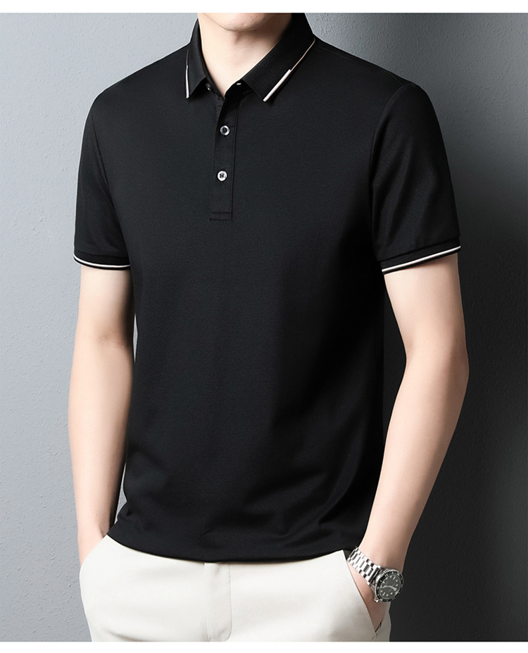 纯色桑蚕丝男士短袖t恤外贸夏季2023新款潮流高级感男装翻领上衣详情10