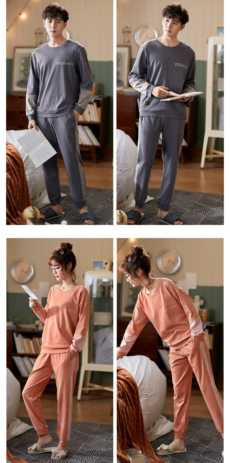 品牌情侣睡衣女长袖纯棉冬季新款韩版男士大码秋冬全棉家居服套装详情72