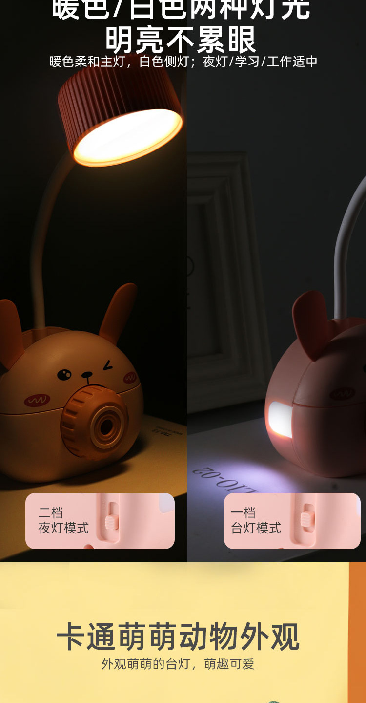 卡通相机笔筒铅笔削台灯办公桌面USB充电小台灯手机架实用护眼小台灯礼品详情4