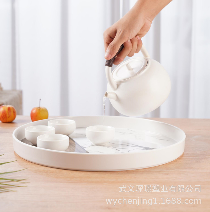 密胺托盘木纹大理石圆形直边茶具托盘家居客厅客房茶具托盘餐具盘详情6