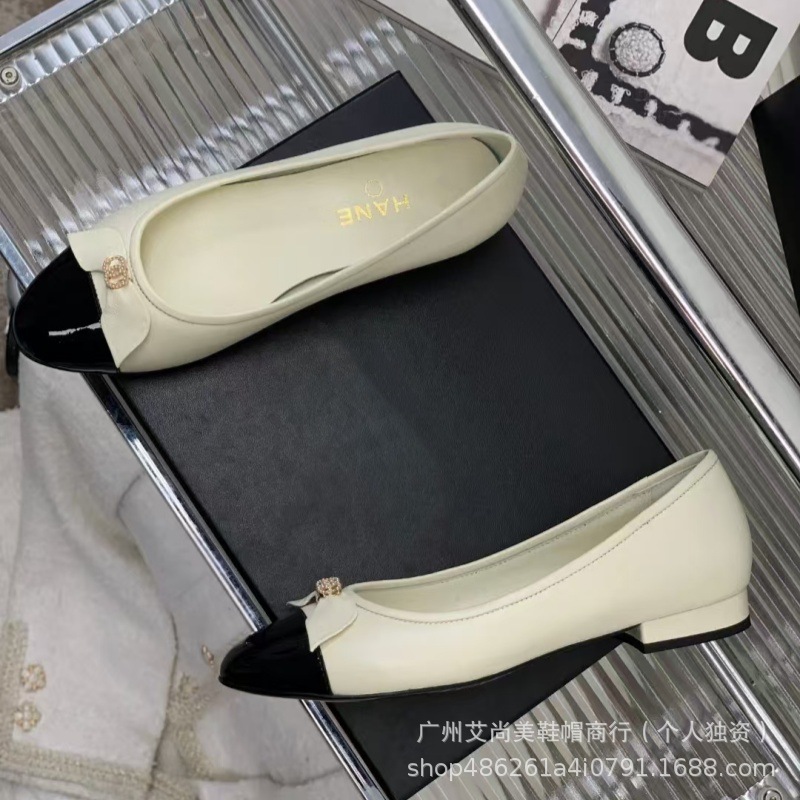 小香风蝴蝶结芭蕾舞鞋2024年新款低跟真皮拼色浅口圆头气质单鞋女详情21