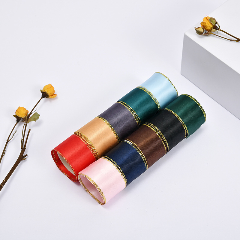 En stock doble lado de oro borde de plata cinta de poliéster cinta de festival caja de regalo de moda decoración de ropa cinta de embalaje de flores pic 3