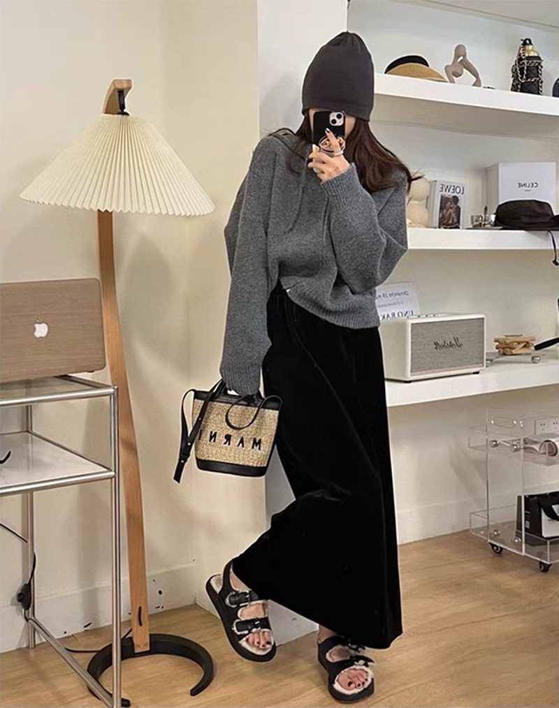 韩系设计感拉链连帽针织开衫女春秋新款宽松休闲短款慵懒毛衣外套详情24