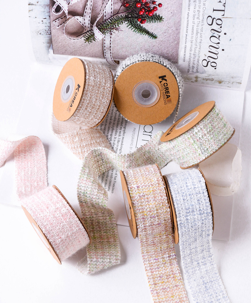 Autumn and winter collection with scallion plush color-block woven chanel-style webbing, DIY bow hair accessory material bag, clothing collar pic 8